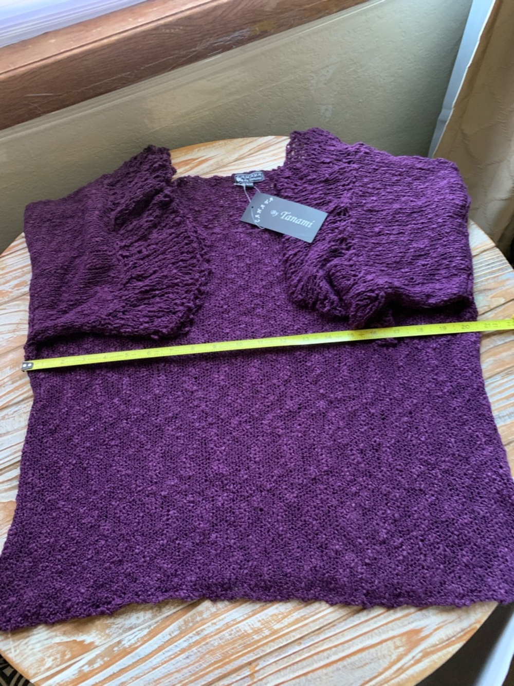 Cahaya by Tanami Plum Handcrafted Ruffle Bell Sleeve Sweater NWT S/M - Picture 7 of 12
